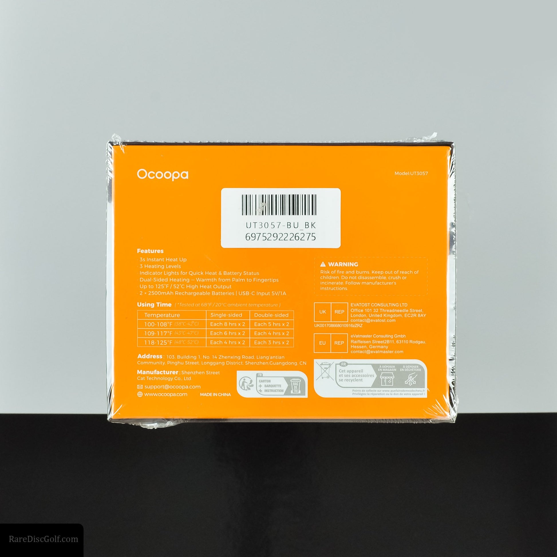 Ocoopa UT5 duo-heat rechargeable hand warmers - packaging back