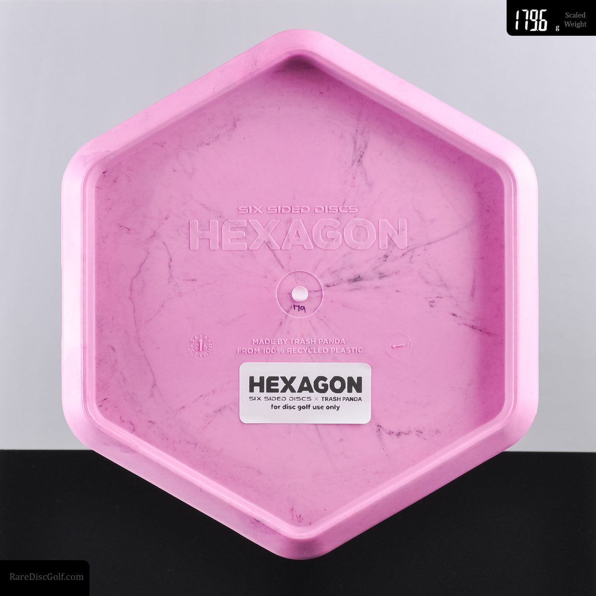 Six Sided Discs x Trash Panda swirly base hexagon recycled plastic disc golf object for throwing Rare Discs Canada  Pink