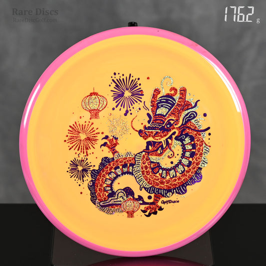 Axiom Hex straight flying disc golf midrange with eastern dragon fireworks stamp Rare Discs Canada frisbee golf shop